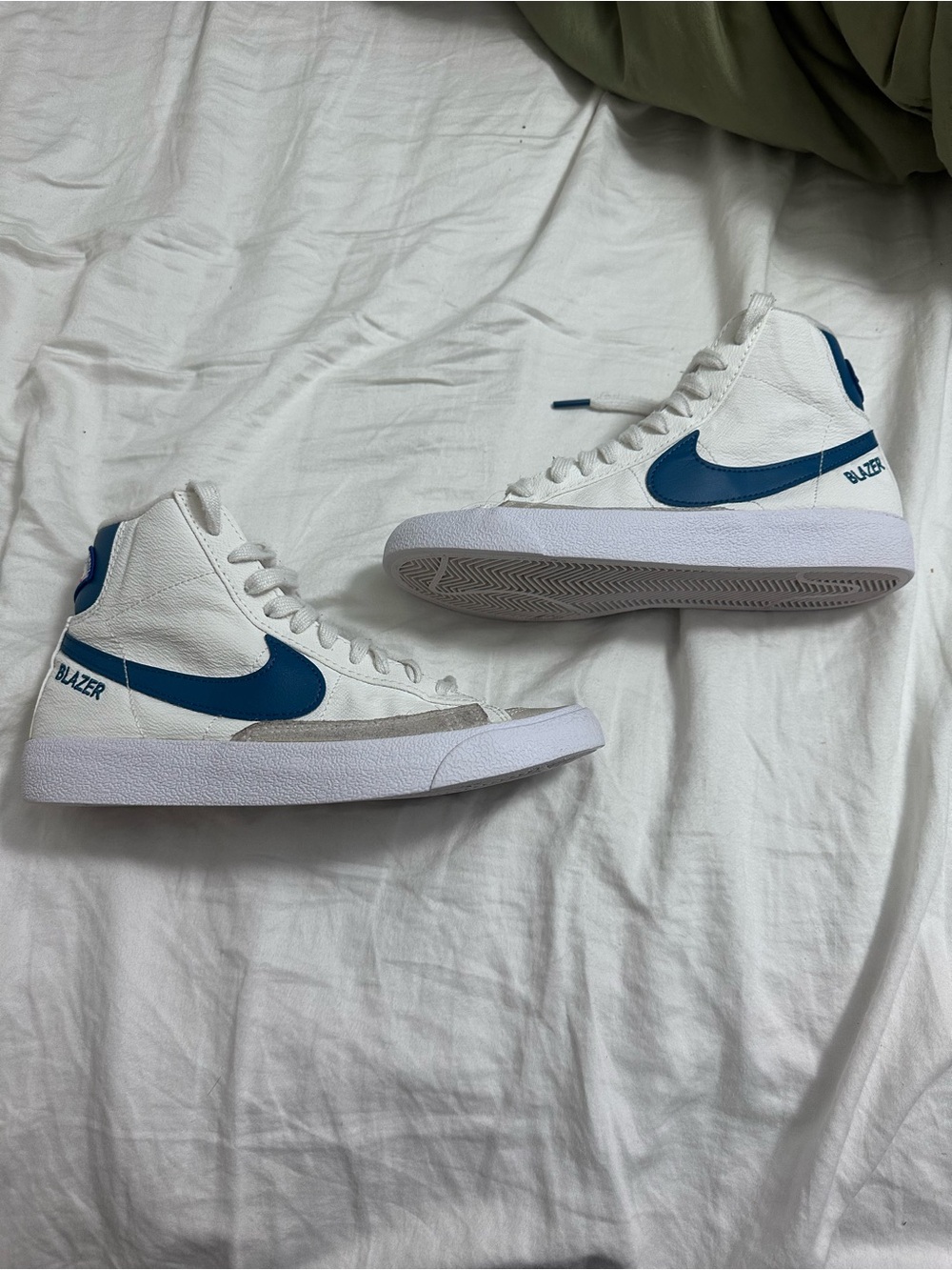 Nike Blazer Mid White with Blue Swoosh High-Top Sneakers